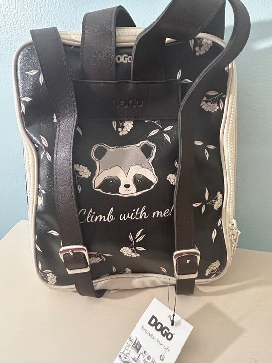 DOGO “Climb With Me” Raccoon Mini Backpack NWT Vegan Leather Black White Kawaii main image 7